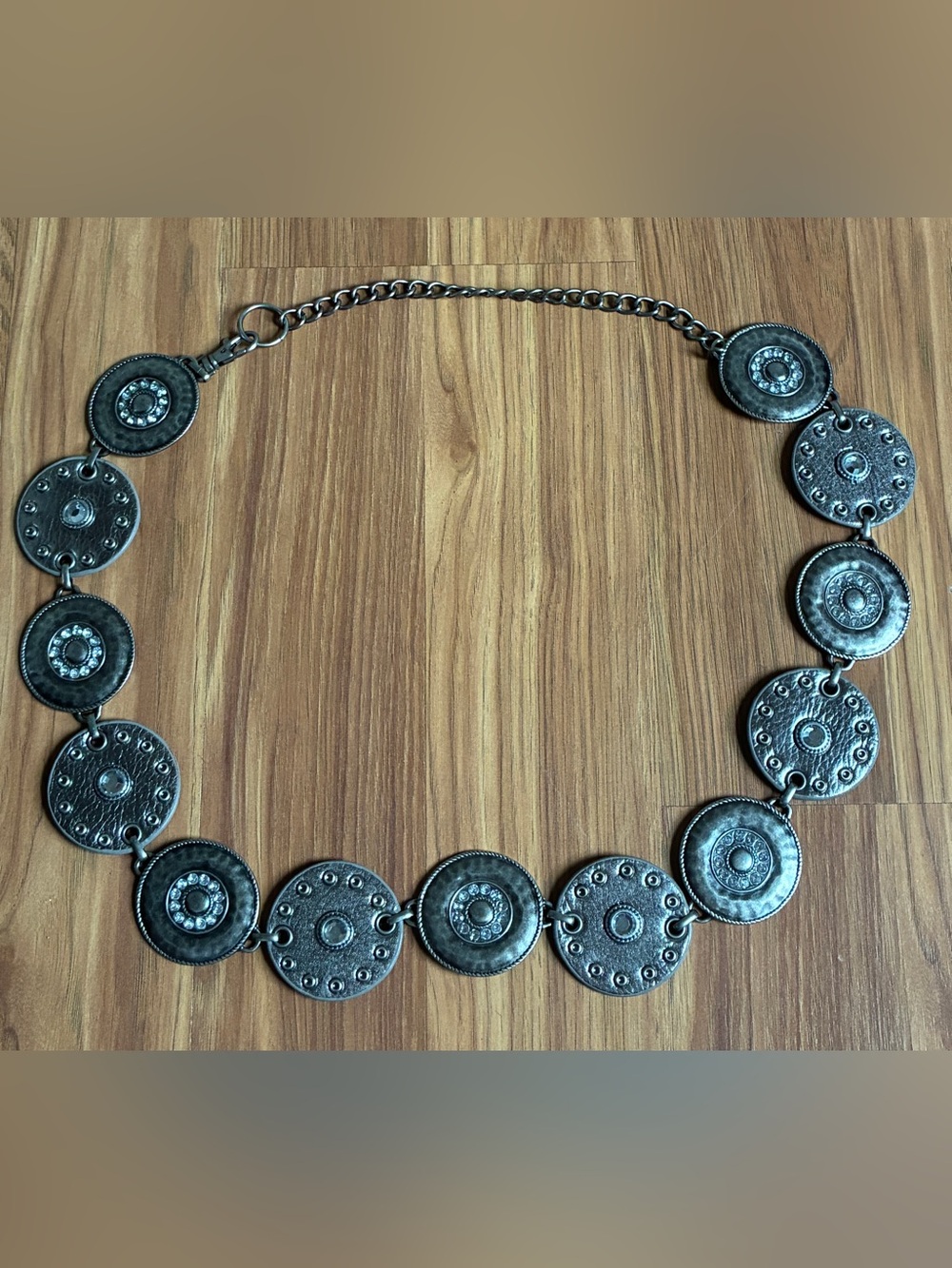 Vintage Southwestern Silver Metal
Concho Belt Leather Rhinestone Y2K Festival
